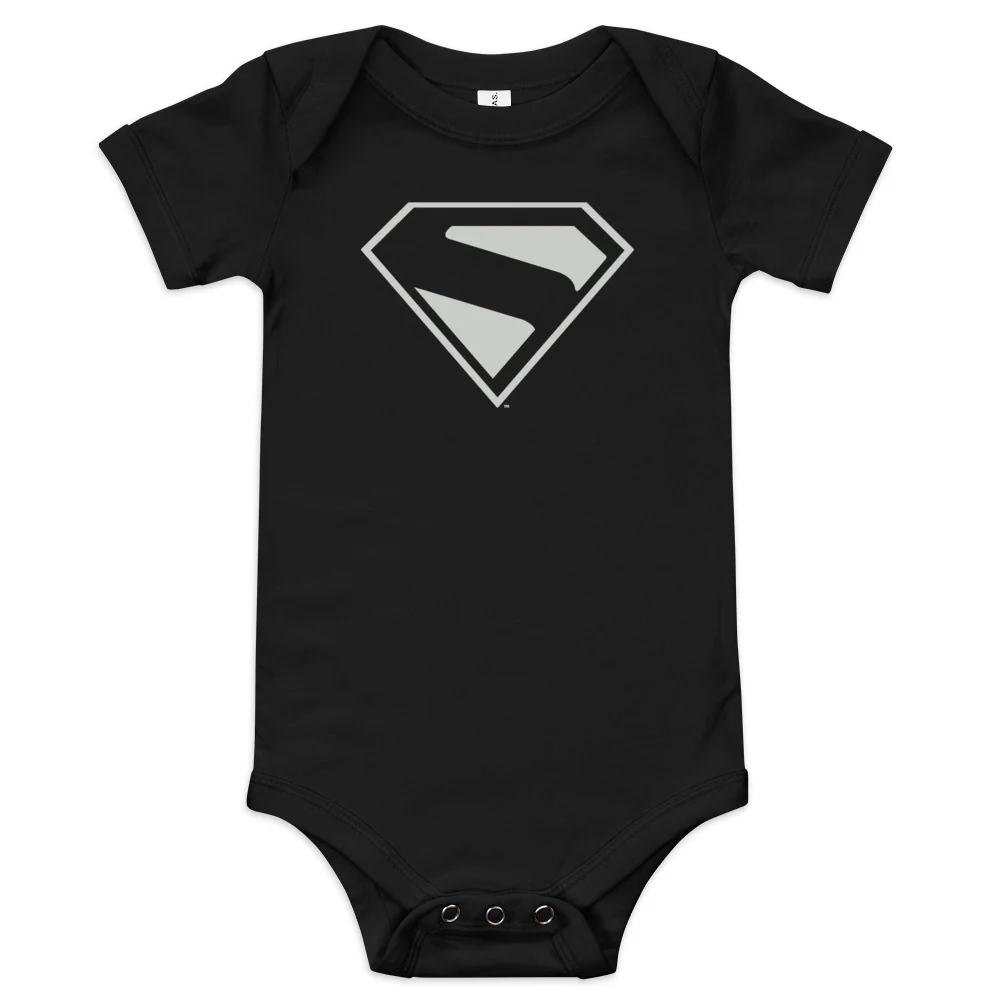 SUPERMAN (2025 Movie) Black & Silver S-Shield Baby Bodysuit