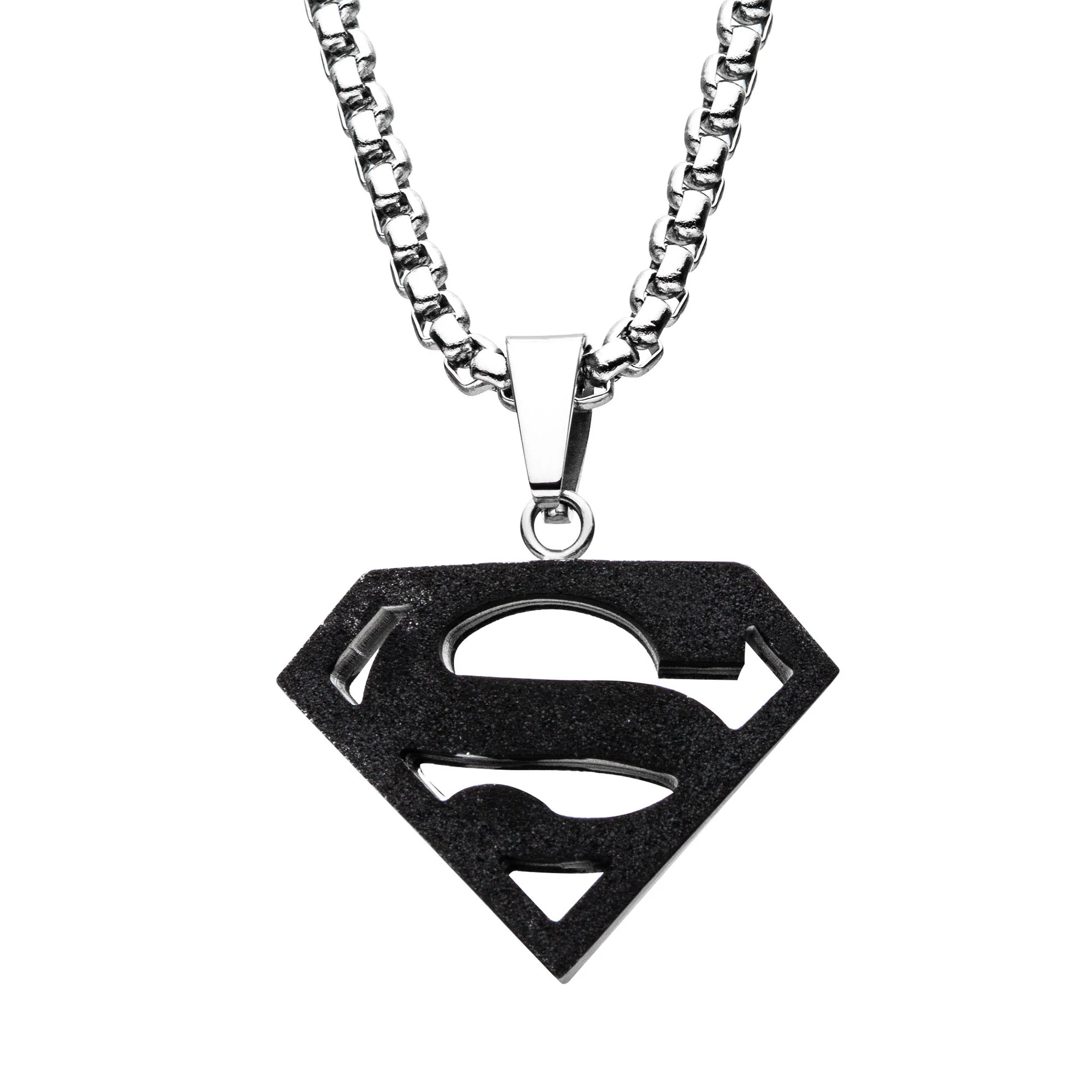 SUPERMAN Black Stainless Steel Pendant Necklace