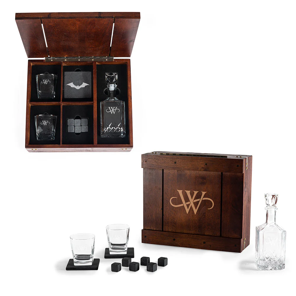 THE BATMAN Wayne Monogram Beverage Glass Gift Set with Decanter