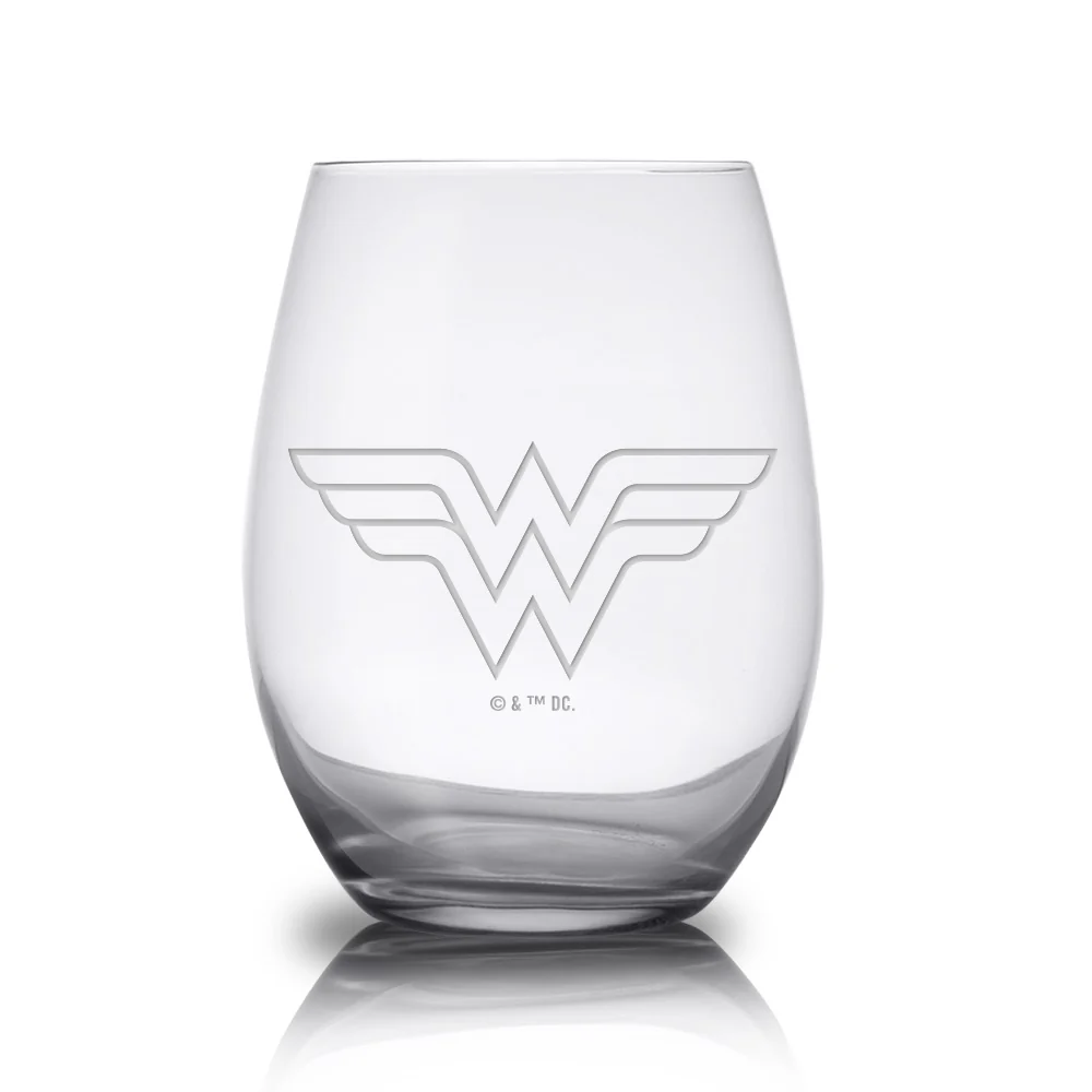 WONDER WOMAN Logo Engraved Stemless Wine Glass