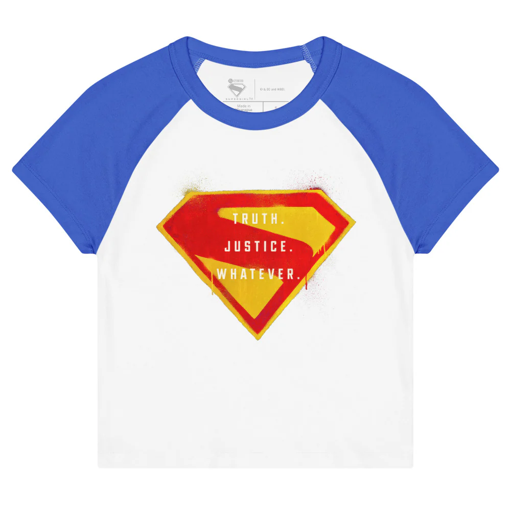 SUPERGIRL (2026 Movie) Truth Justice Whatever Women’s Micro Rib Raglan Baby Tee