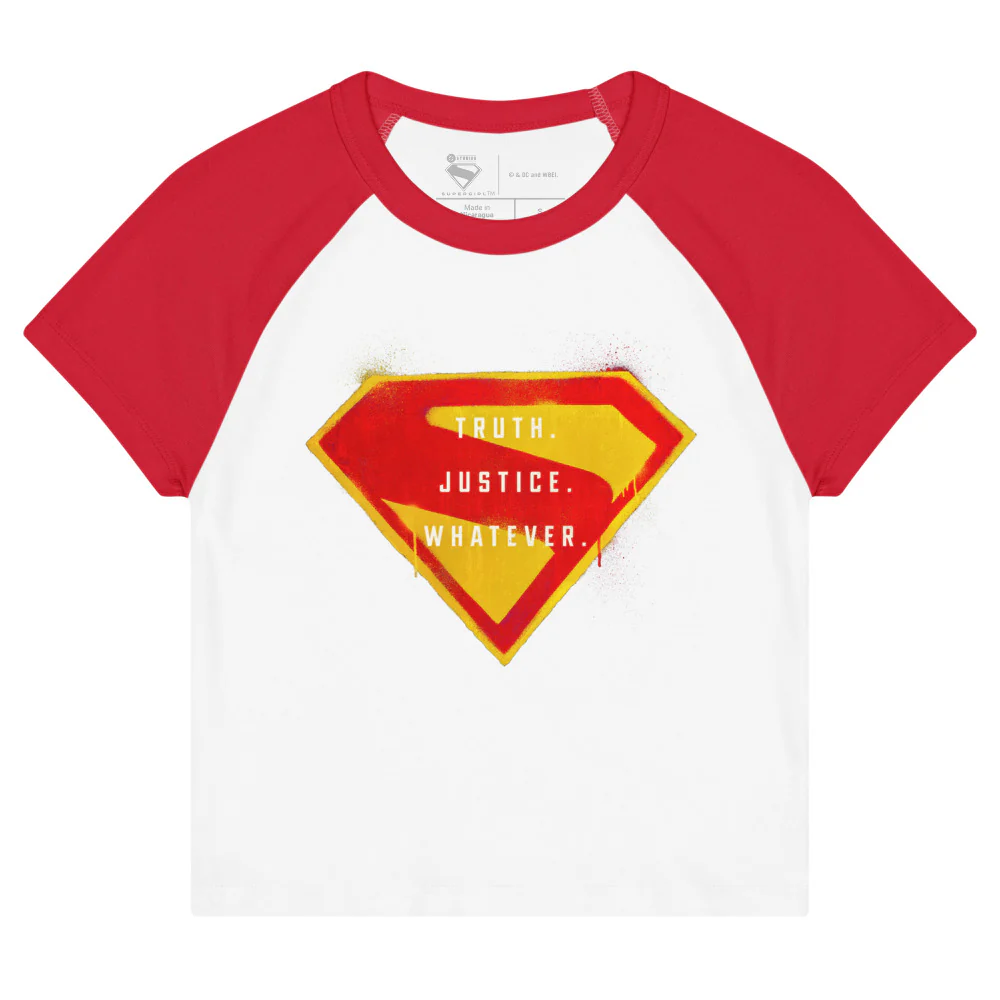 SUPERGIRL (2026 Movie) Truth Justice Whatever Women’s Micro Rib Raglan Baby Tee
