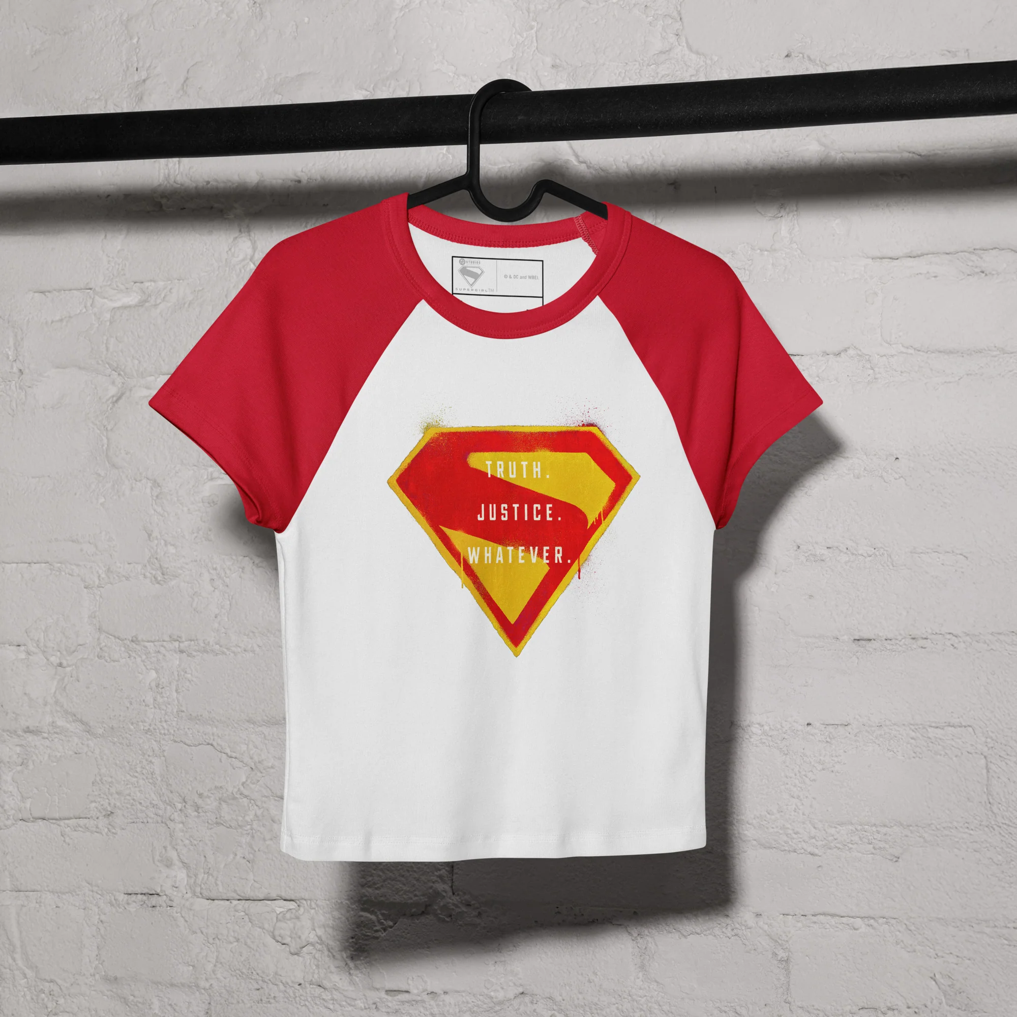 SUPERGIRL (2026 Movie) Truth Justice Whatever Women’s Micro Rib Raglan Baby Tee
