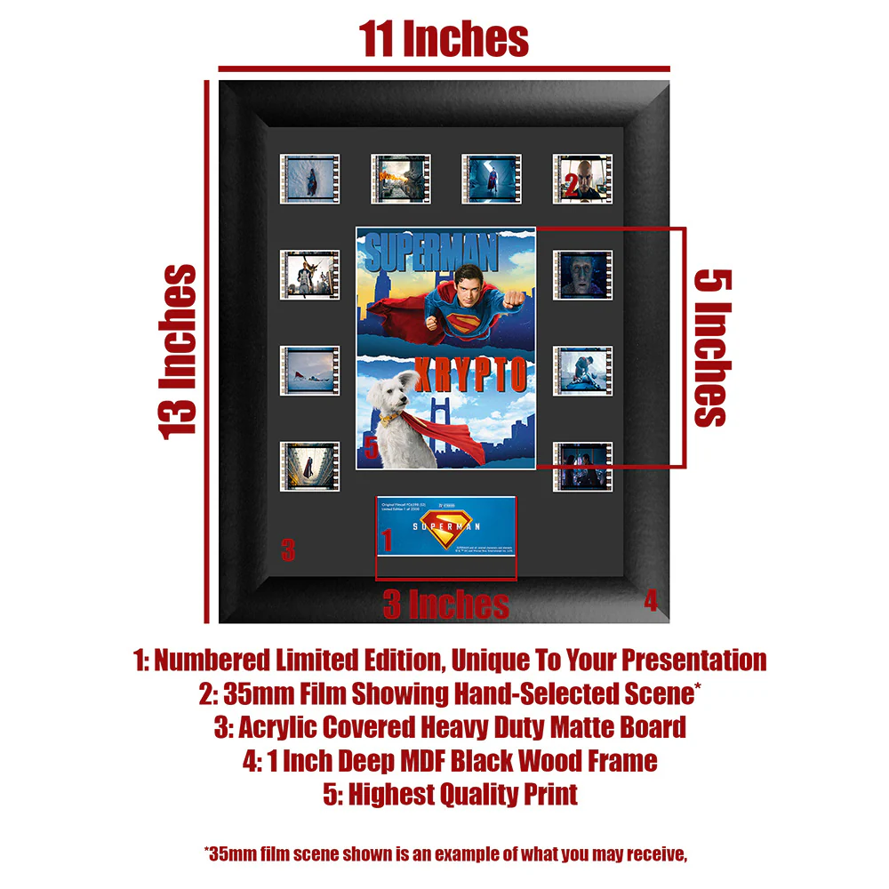 4572-superman-2025-movie-superman-krypto-filmcells-mini-montage-framed-filmcells-presentation-6.webp SUPERMAN (2025 Movie) Superman & Krypto FilmCells Mini Montage Framed FilmCells™ Presentation