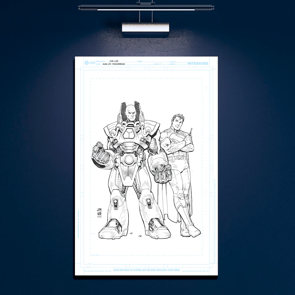 MAN OF TOMORROW Superman & Lex Luthor by Jim Lee 11"x 17" Black & White Art Board Facsimile